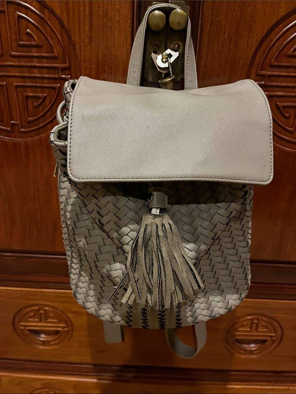 Deux Lux Taupe Woven Tassel Backpack